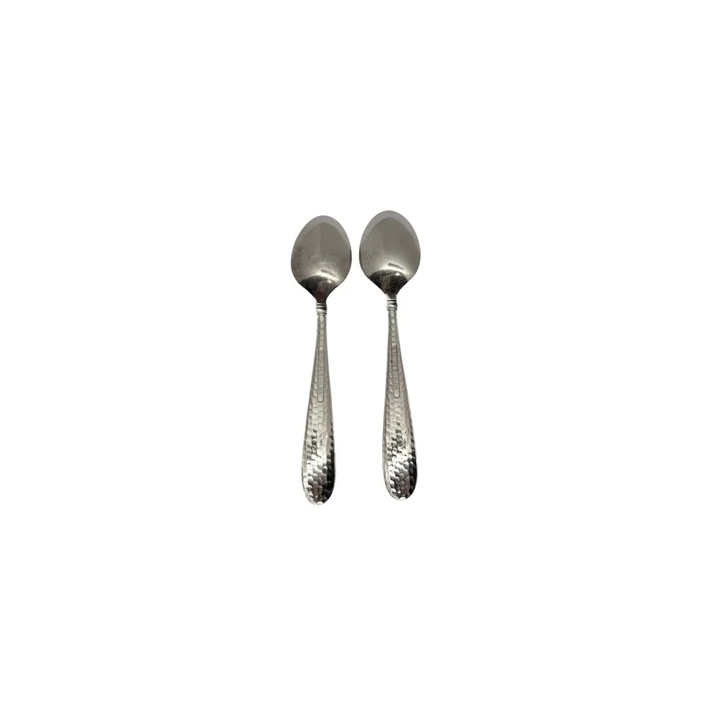 Gourmet Settings Treble Clef Hammered Stainless Steel Oval Soup Spoons Set of 2